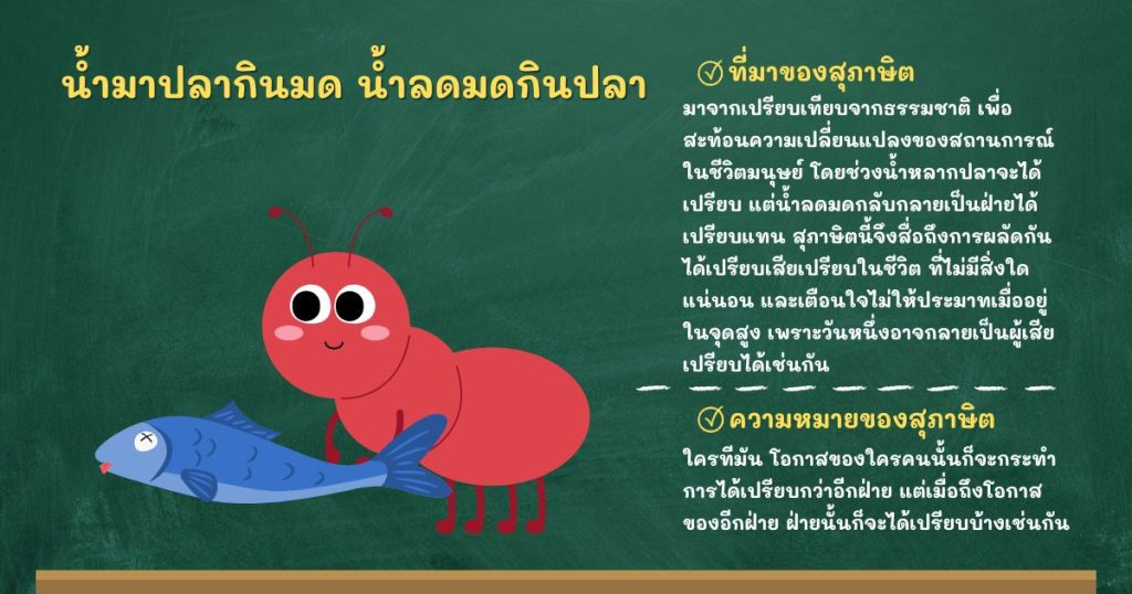 ที่มาและความหมายน้ำมาปลากินมด น้ำลดมดกินปลา