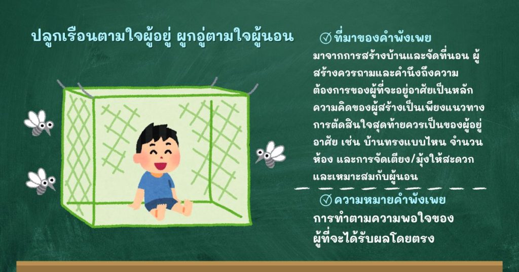 ที่มาและความหมายปลูกเรือนตามใจผู้อยู่ ผูกอู่ตามใจผู้นอน