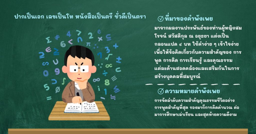 ที่มาและความหมายปากเป็นเอก เลขเป็นโท หนังสือเป็นตรี ชั่วดีเป็นตรา