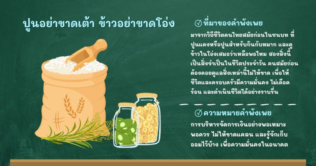 ที่มาและความหมายปูนอย่าขาดเต้า ข้าวอย่าขาดโอ่ง